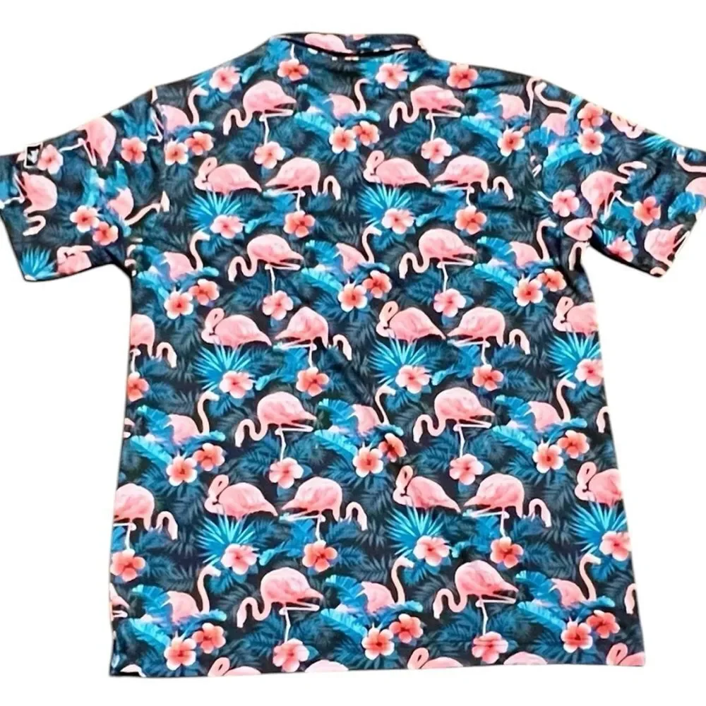 Waggle Golf Polo Flamingo print 🦩 Hawaiian tropical size large - Picture 2 of 5